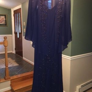Beautiful Royal Blue Beaded Dress & Shawl